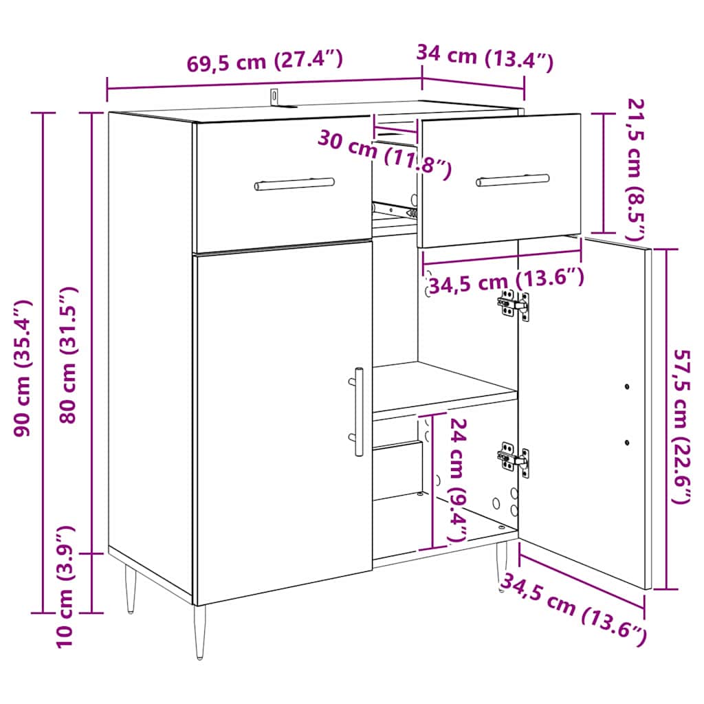 Kreveta Crni hrast 69,5 x 34 x 90 cm Konstruirano drvo