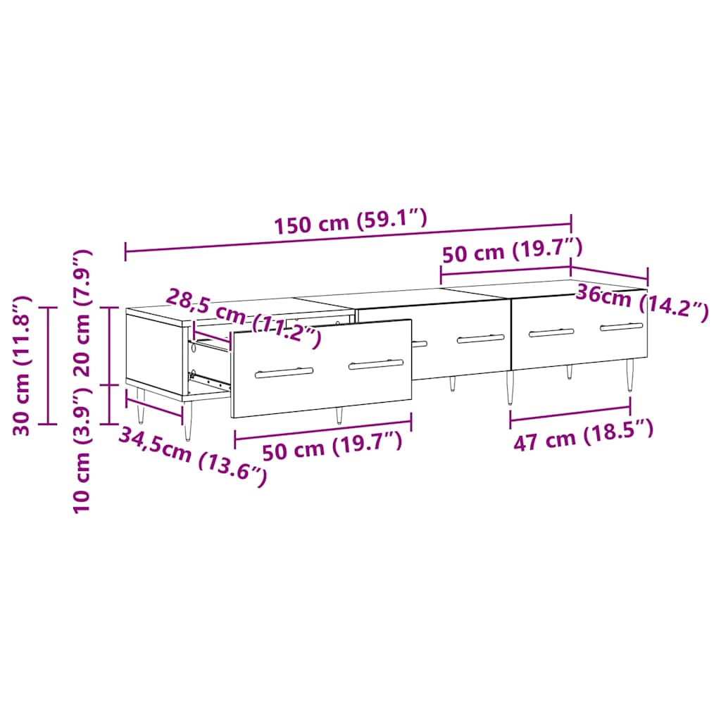 TV ormar Crni hrast 150 x 36 x 30 cm Konstruirano drvo