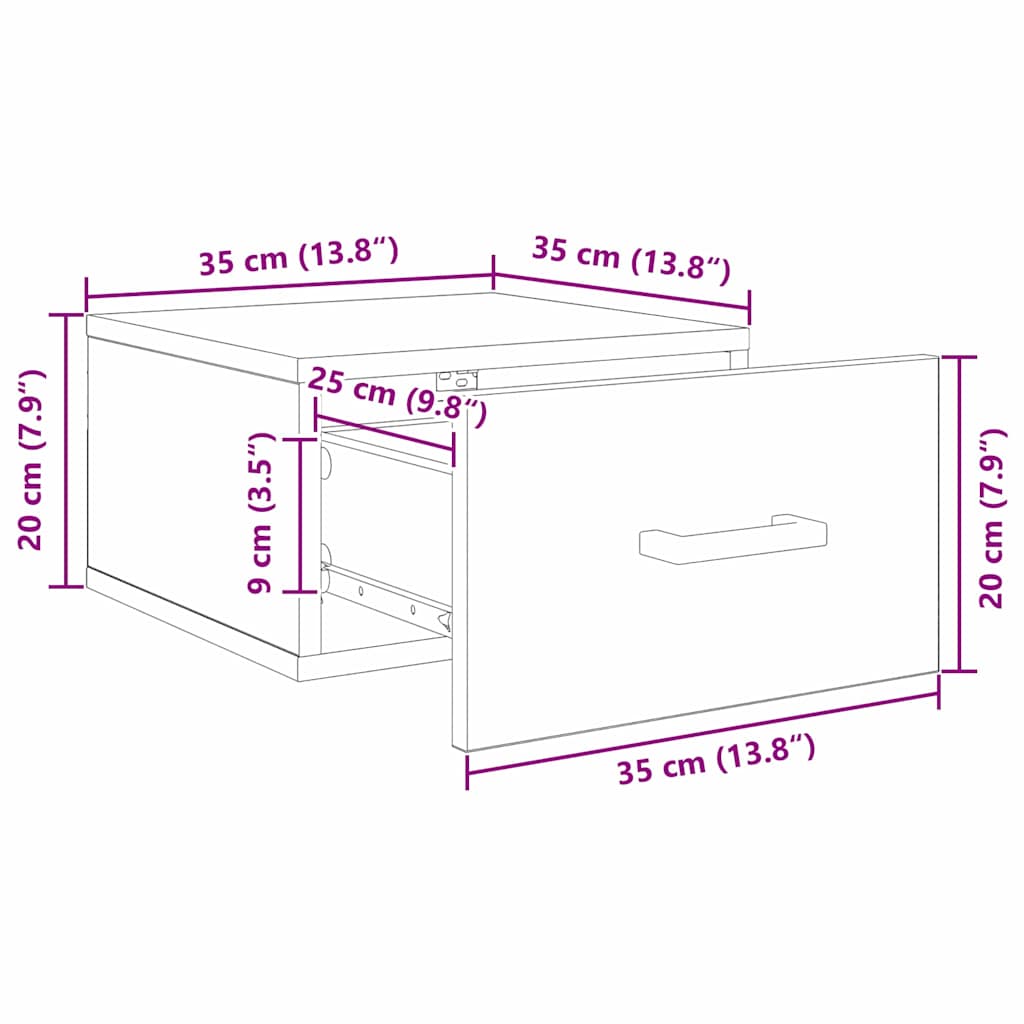 Noćni ormar Zidne Crni hrast 35 x 35 x 20 cm Konstruirano drvo