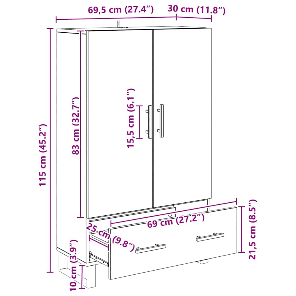 Highboard Staro drvo 69,5 x 30 x 115 cm Konstruirano drvo