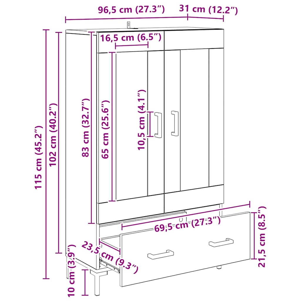 Highboard Staro drvo 69,5 x 31 x 115 cm Konstruirano drvo