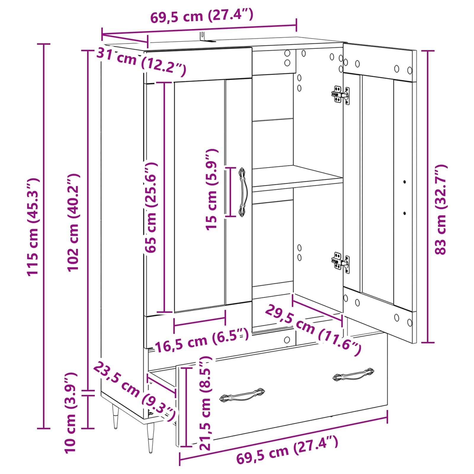Highboard Umjetnički hrast 69,5 x 31 x 115 cm Konstruirano drvo