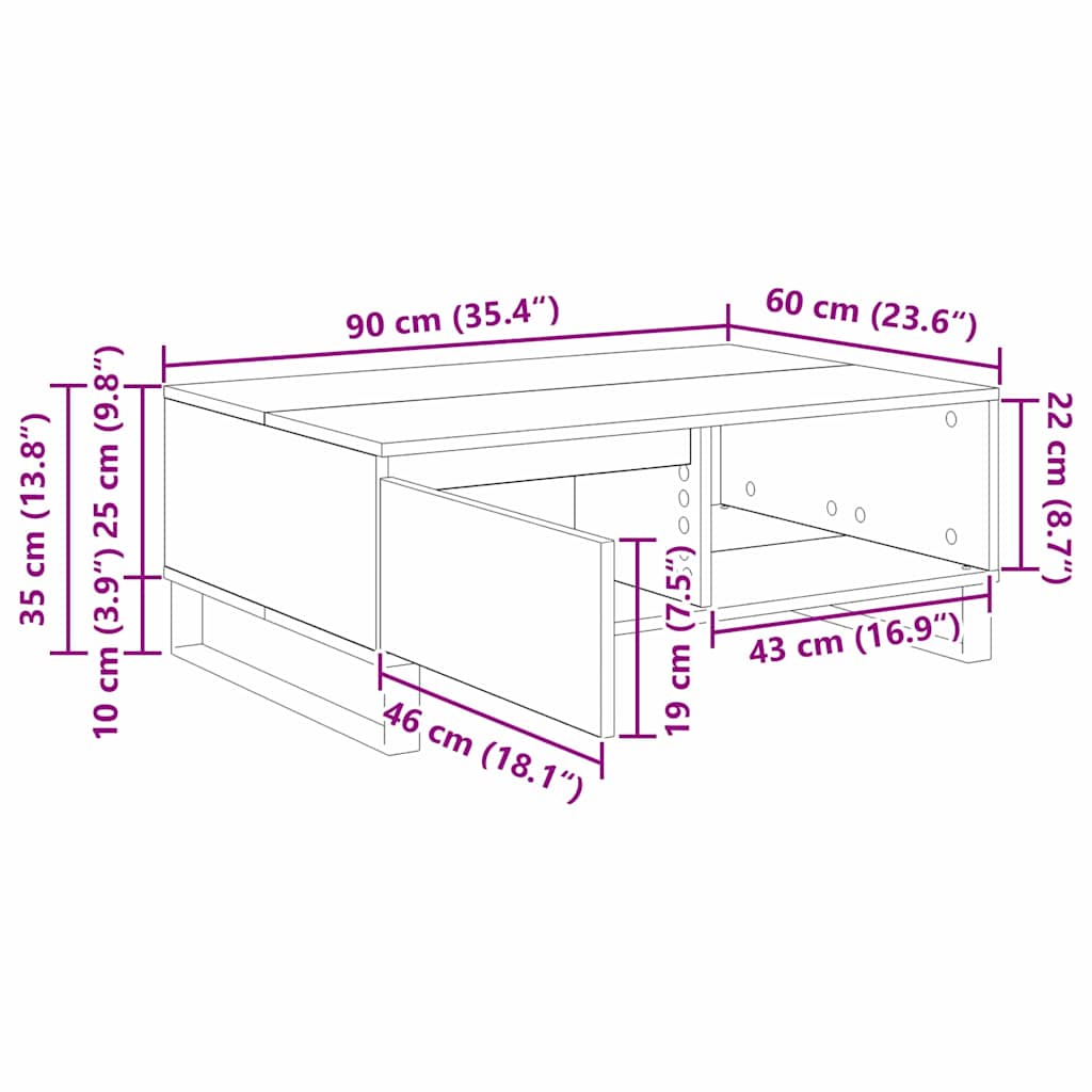 Kava Stol Crni hrast 90 x 60 x 35 cm Konstruirano drvo