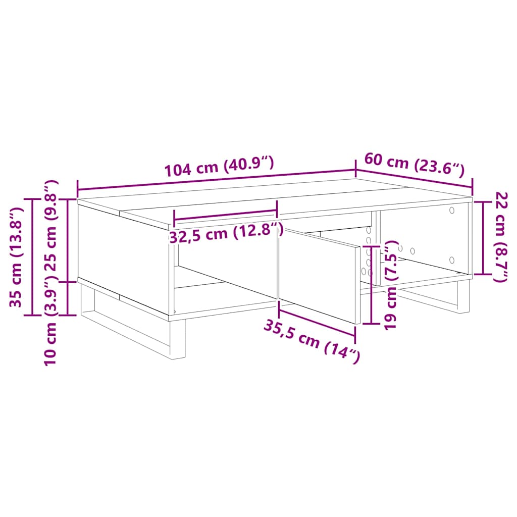 Kava Stol Crni hrast 104 x 60 x 35 cm Konstruirano drvo