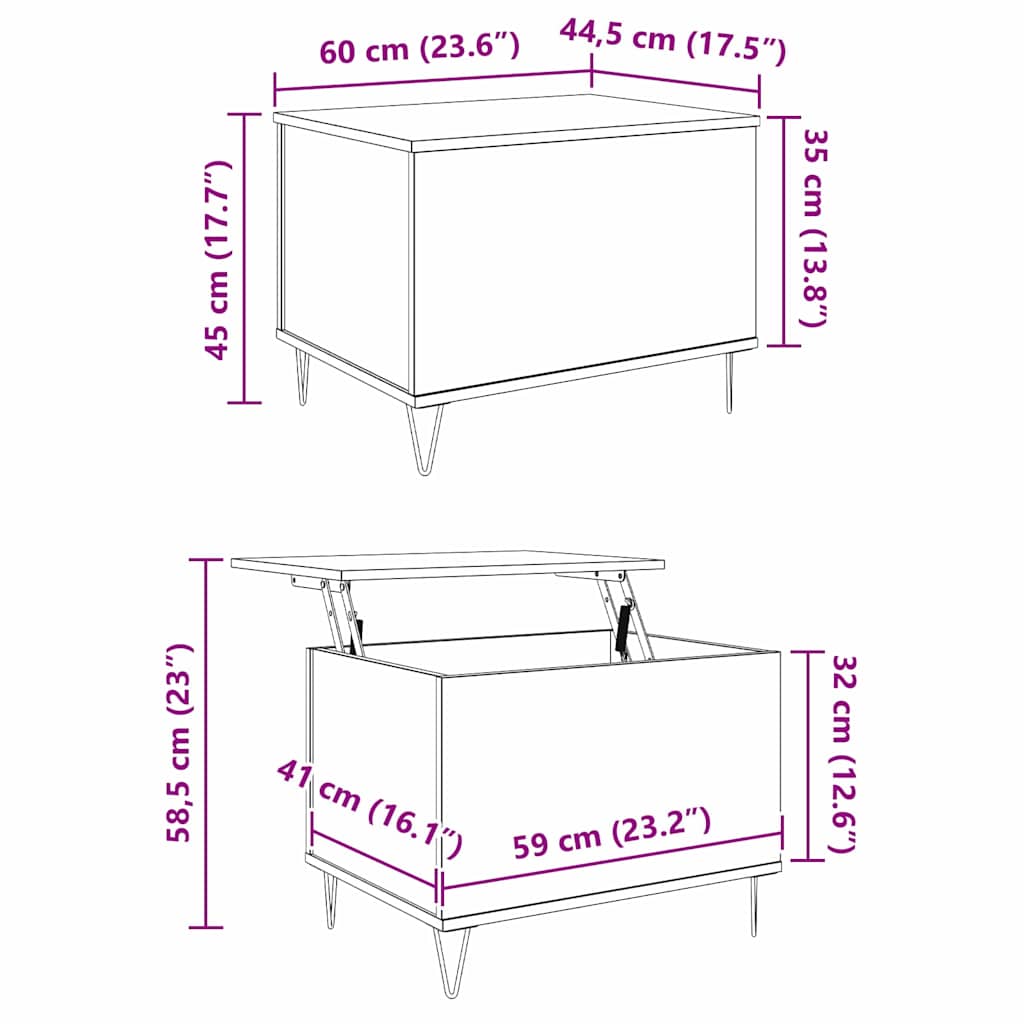 Kava Stol Crni hrast 60 x 44,5 x 45 cm Konstruirano drvo