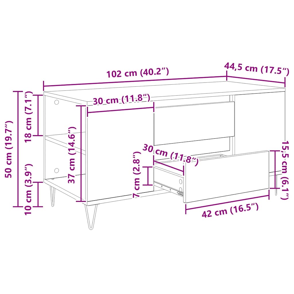 Kava Stol Staro drvo 102 x 44,5 x 50 cm Konstruirano drvo