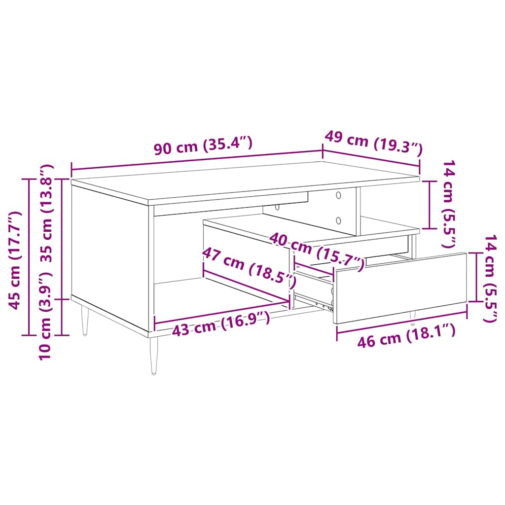 Kava Stol Staro drvo 90 x 49 x 45 cm Konstruirano drvo