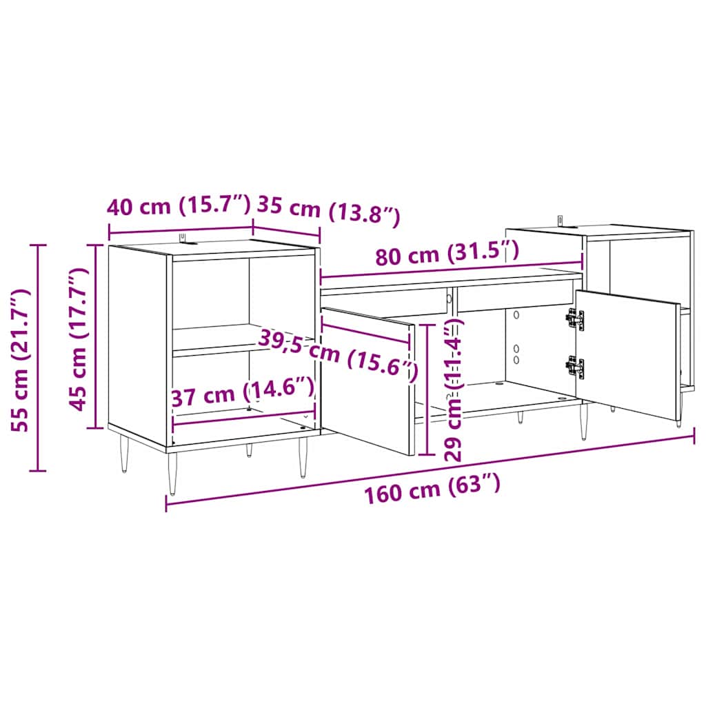 TV ormar Umjetnički hrast 160 x 35 x 55 cm Konstruirano drvo