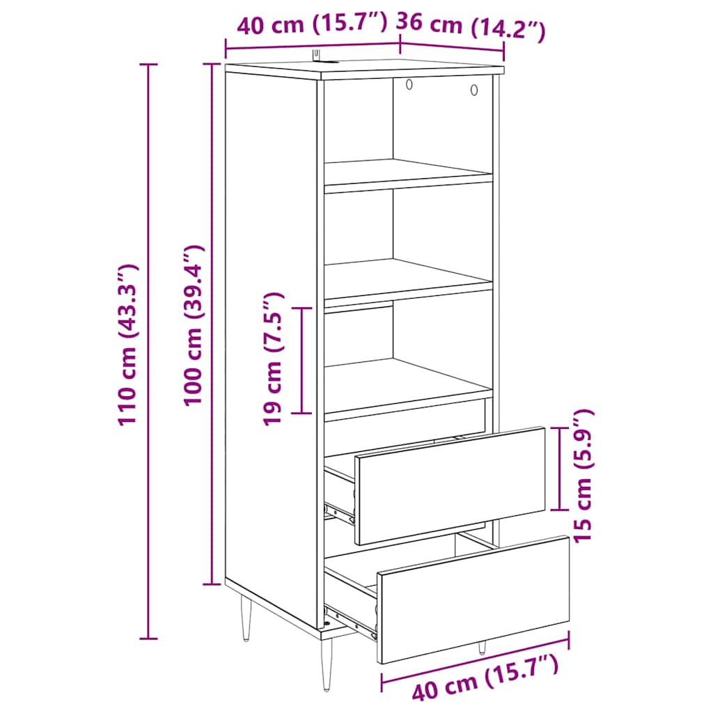 Highboard Umjetnički hrast 40 x 36 x 110 cm Konstruirano drvo