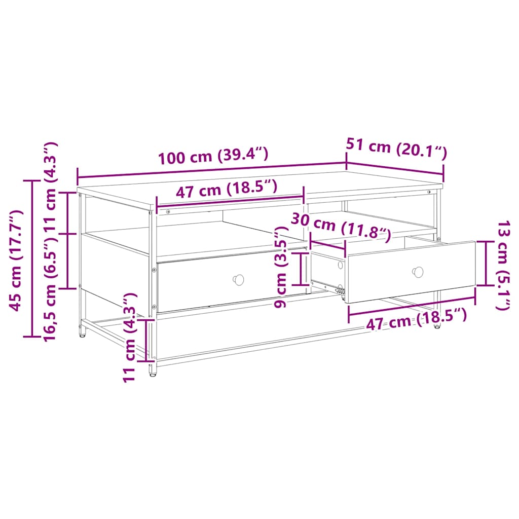 Kava Stol Staro drvo 100 x 51 x 45 cm Konstruirano drvo