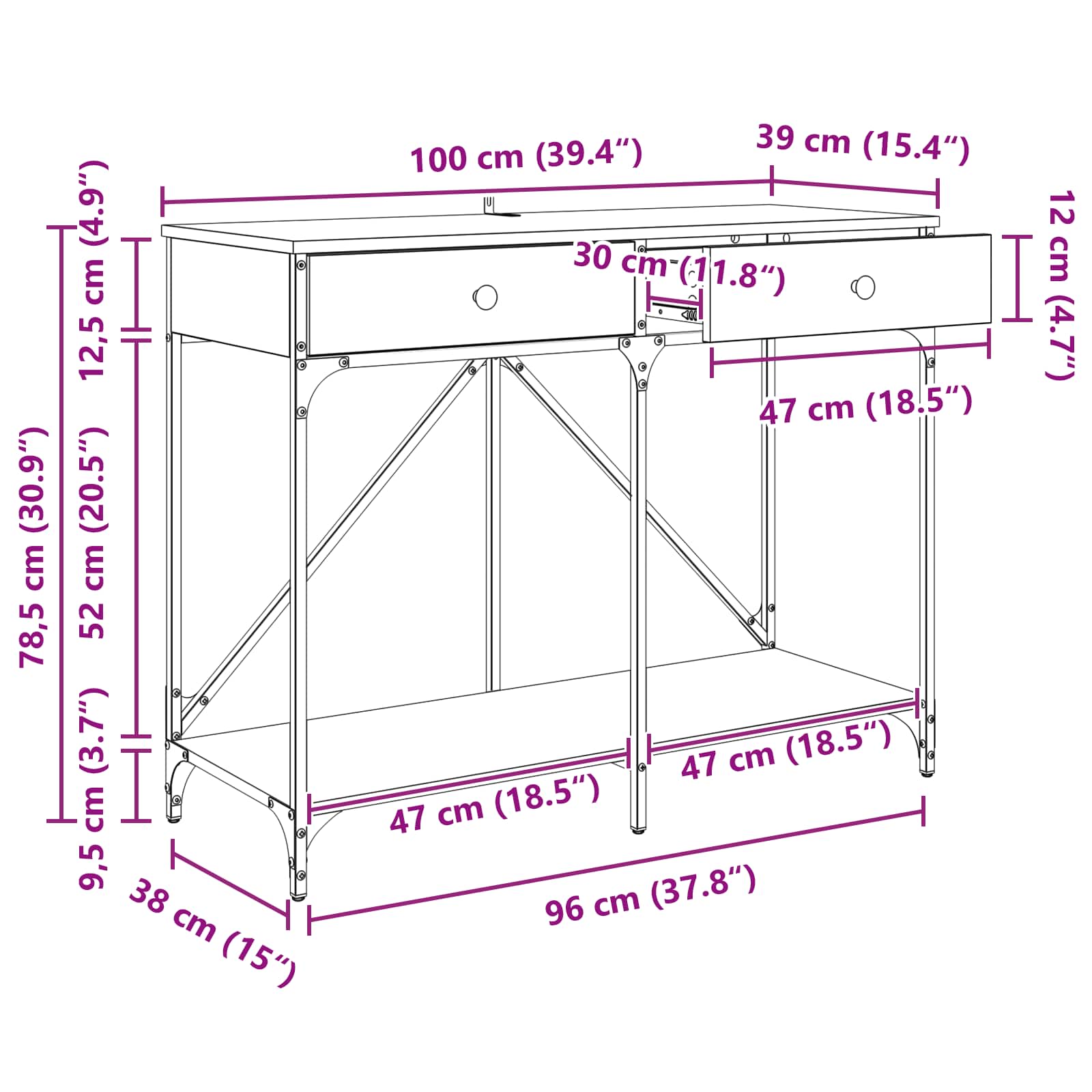 Konzolna stolica s ladicama Umjetnički hrast 100 x 39 x 78,5 cm