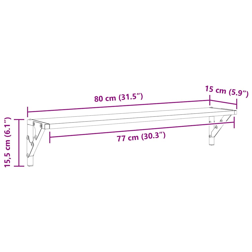 Police na zidu s policom 2 pcs Crni hrast 80 x 15 x 15,5 cm