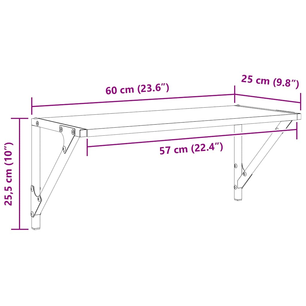 Police na zidu Zidne 2 pcs Umjetnički hrast 60 x 25 x 25,5 cm