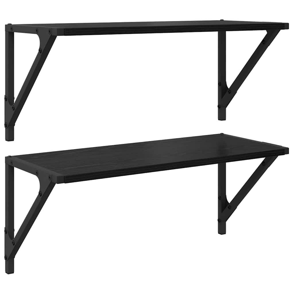 Police na zidu s policom 2 pcs Crni hrast 60 x 25 x 25,5 cm