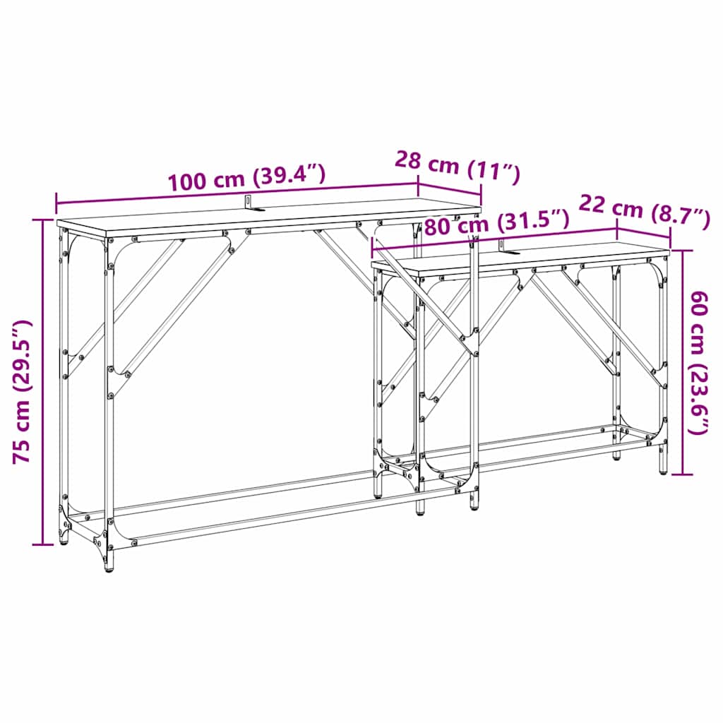 Konzolna stolica 2 pcs Umjetnički hrast 100 x 28 x 75 cm