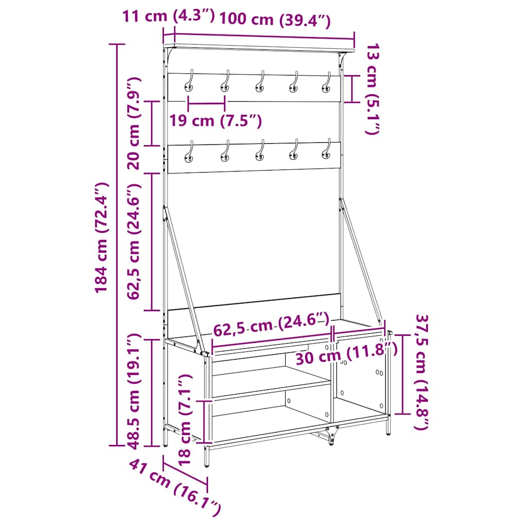 Stalak za odjeću Crni hrast 100 x 41 x 184 cm Konstruirano drvo