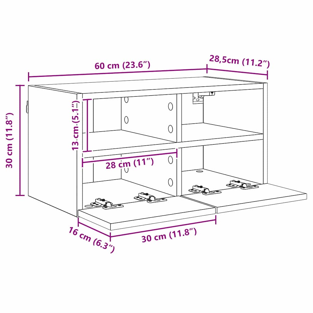 TV zidni ormar Crni hrast 60 x 30 x 30 cm Konstruirano drvo
