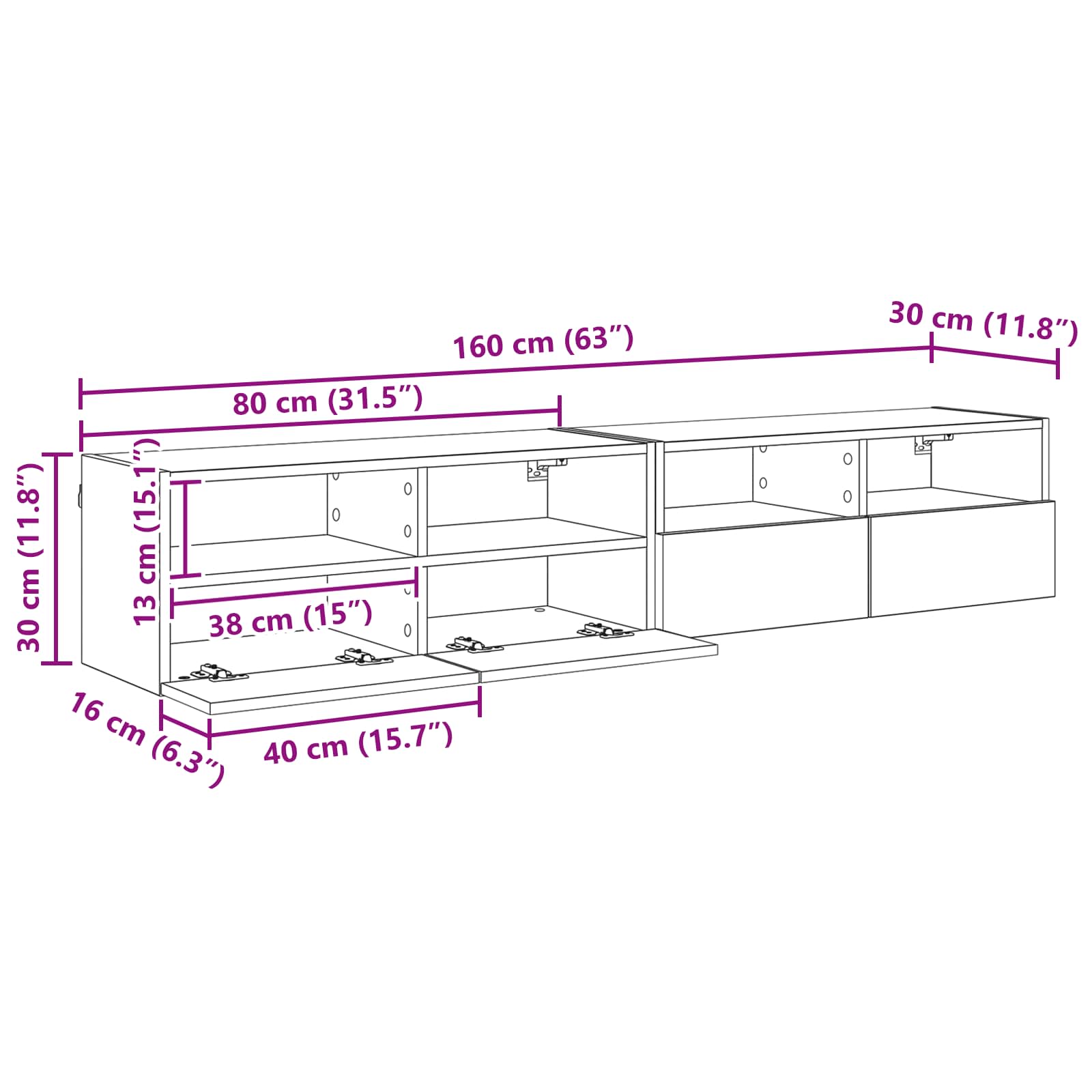 TV zidni ormari Zidne 2 pcs Staro drvo 80 x 30 x 30 cm