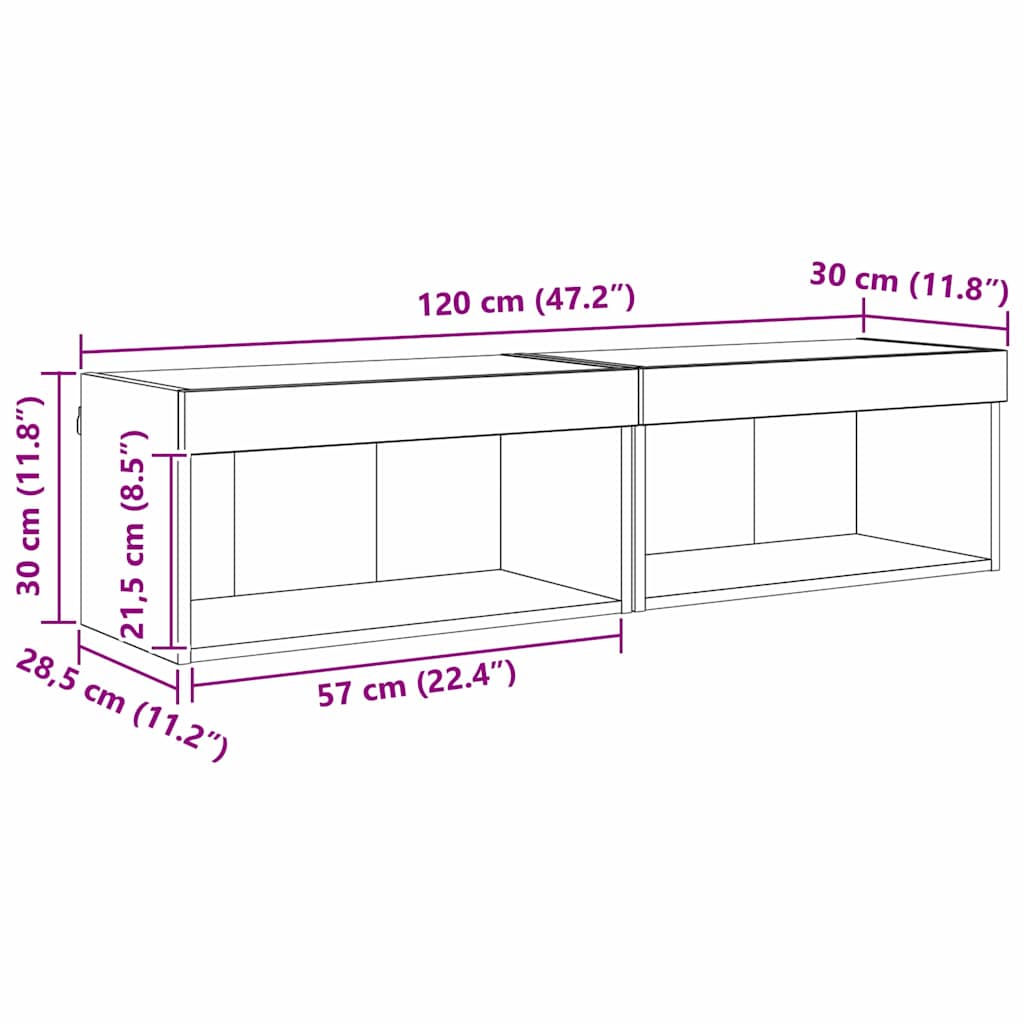 Set TV komoda s LED svjetlima 2 pcs Crni hrast 60 x 30 x 30 cm