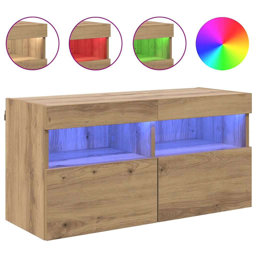 TV zidni ormar s LED svjetlima Umjetnički hrast 80 x 30 x 40 cm