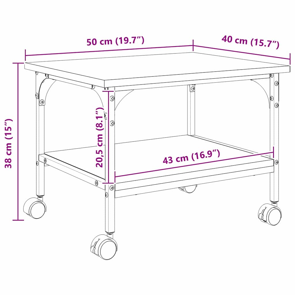 Držač za printer Crni hrast 50 x 40 x 38 cm Konstruirano drvo