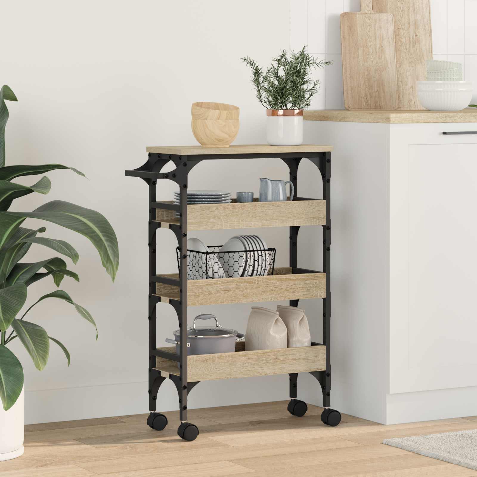 Kuhinjski kolica Sonoma hrast 53 x 20 x 76 cm Konstruirano drvo