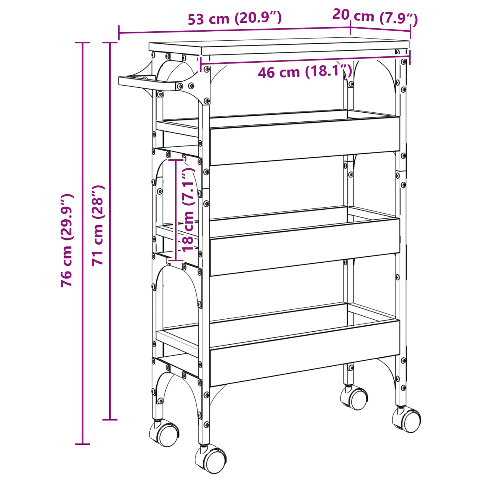 Kuhinjski kolica Sonoma hrast 53 x 20 x 76 cm Konstruirano drvo