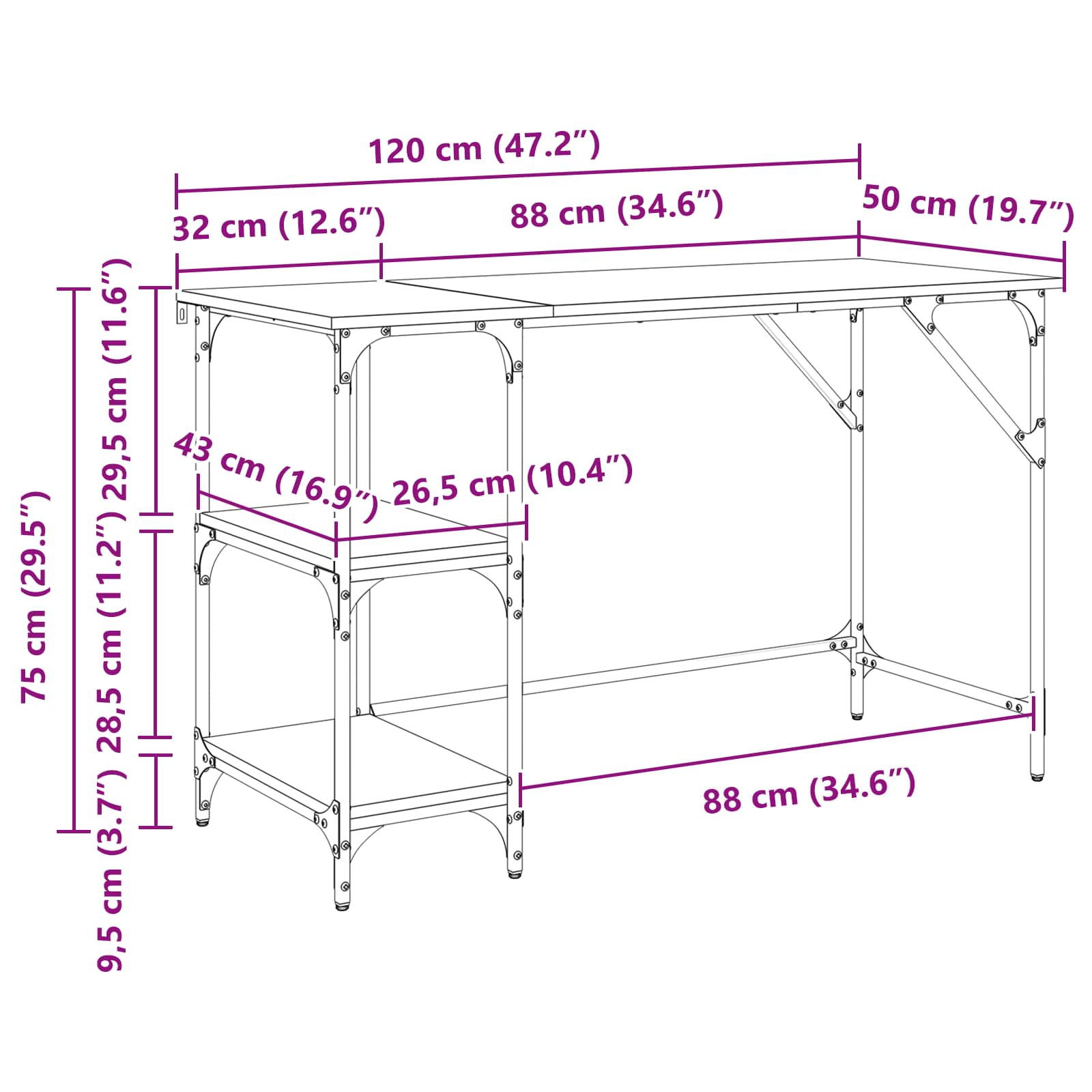 Stol Umjetnički hrast 120 x 50 x 75 cm Konstruirano drvo