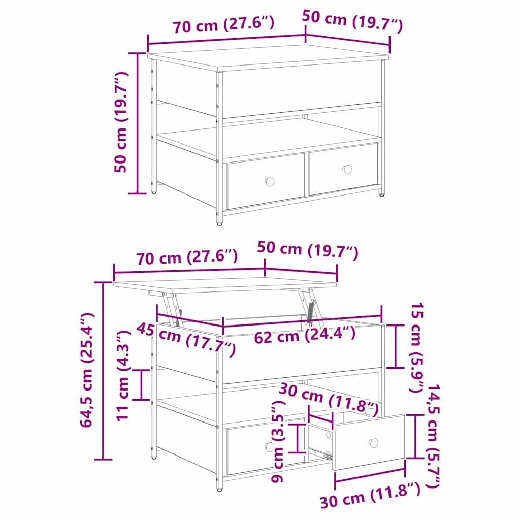 Kava Stol Crni hrast 70 x 50 x 54.5 cm Konstruirano drvo