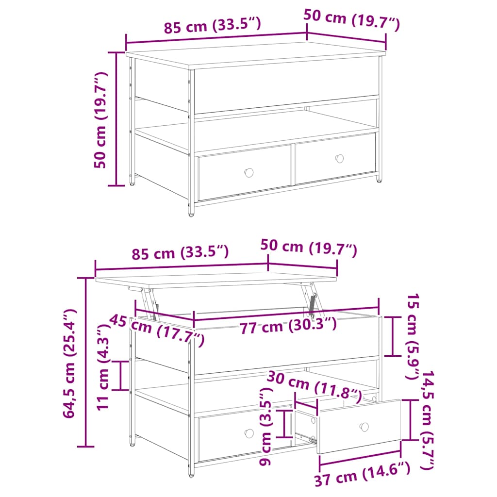 Kava Stol Crni hrast 85 x 50 x 50 cm Konstruirano drvo