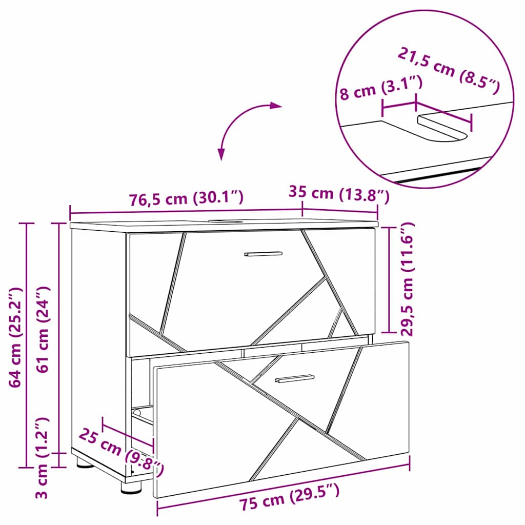 Kupaonski ormar s ladicama Betonski sivi 76,5 x 35 x 64 cm