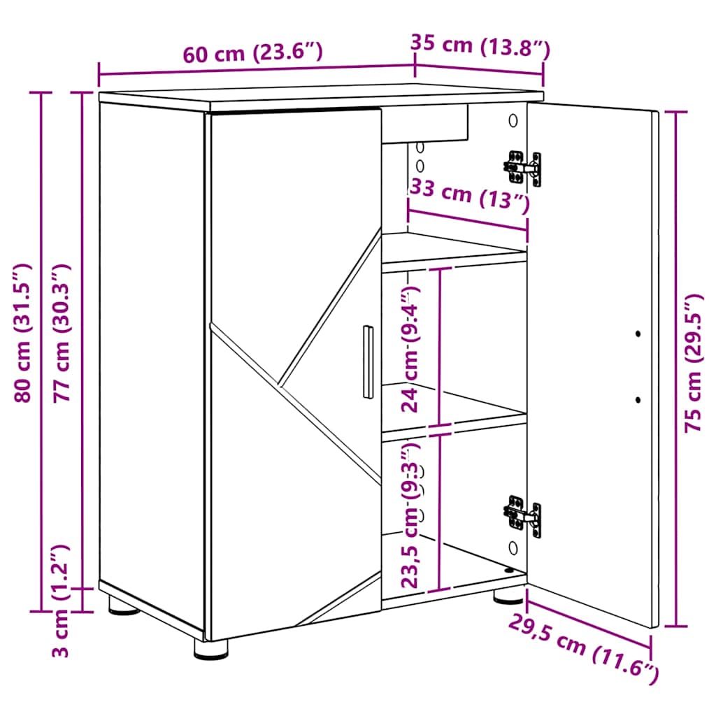 Kupaonski ormar s pohranom Siva Sonoma 60 x 35 x 80 cm