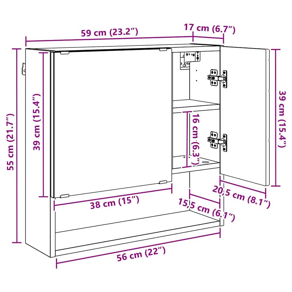 Ogledalo ormar Staro drvo 59 x 17 x 55 cm Konstruirano drvo
