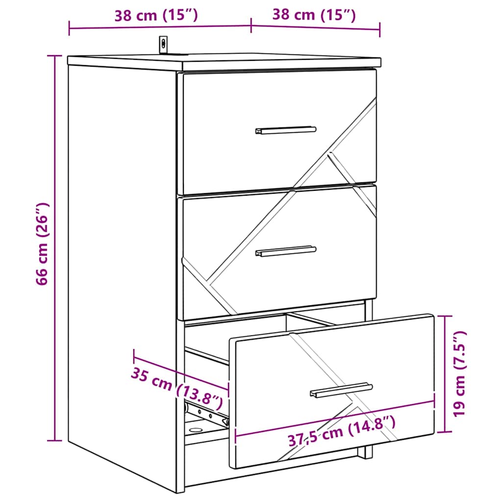 Noćni ormar s ladicama Crna 38 x 38 x 66 cm Konstruirano drvo