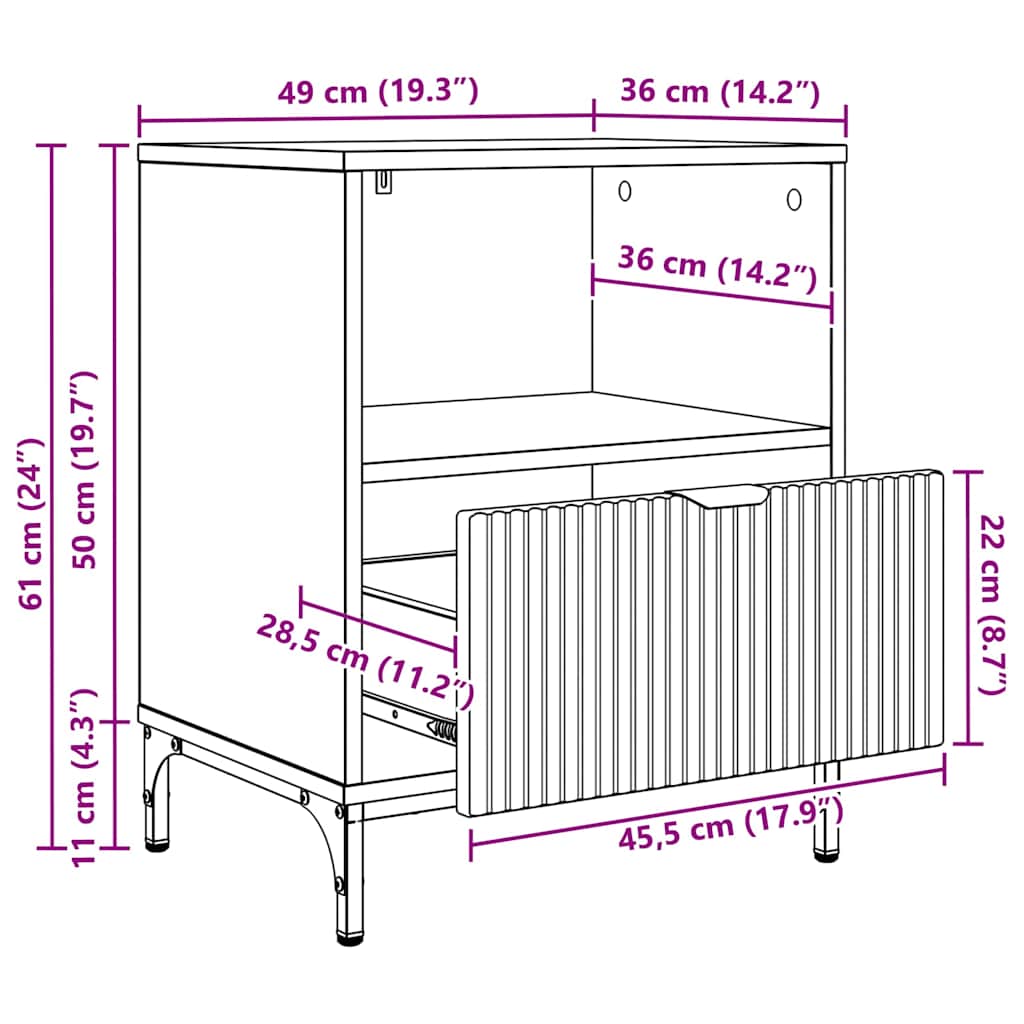 Noćni ormar 2 pcs Smeđi hrast 49 x 36 x 61 cm Konstruirano drvo
