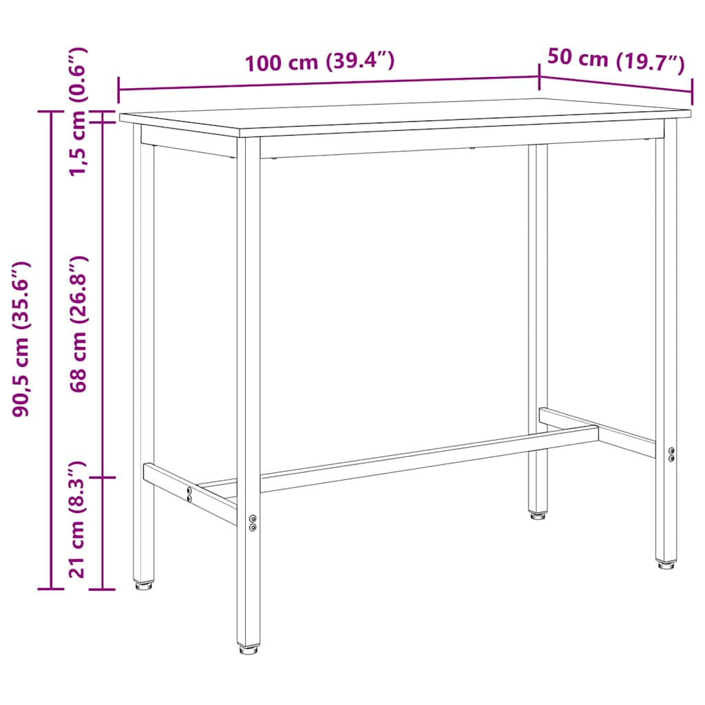 stol Siva Sonoma 100 x 50 x 90,5 cm Inženjerska drva i čelik