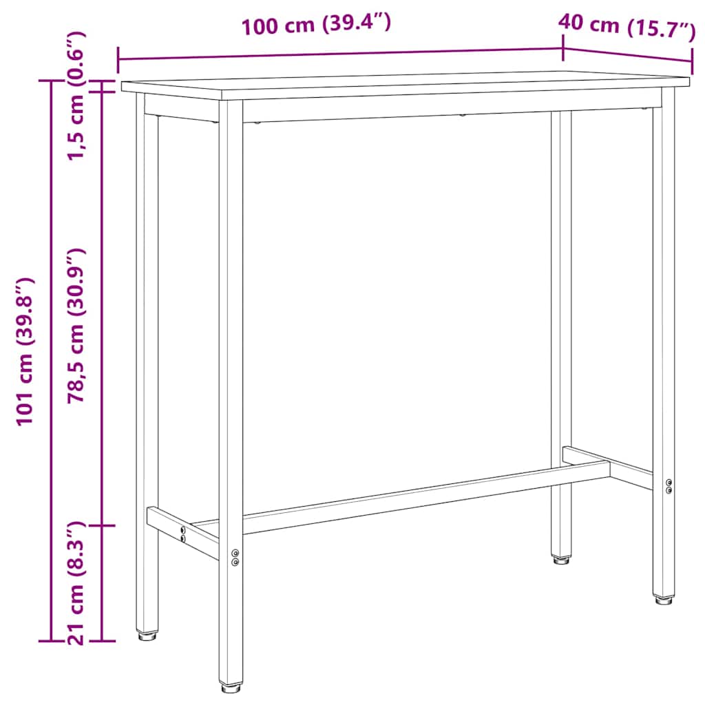 stol Prirodna 100 x 40 x 101 cm Inženjerska drva i čelik