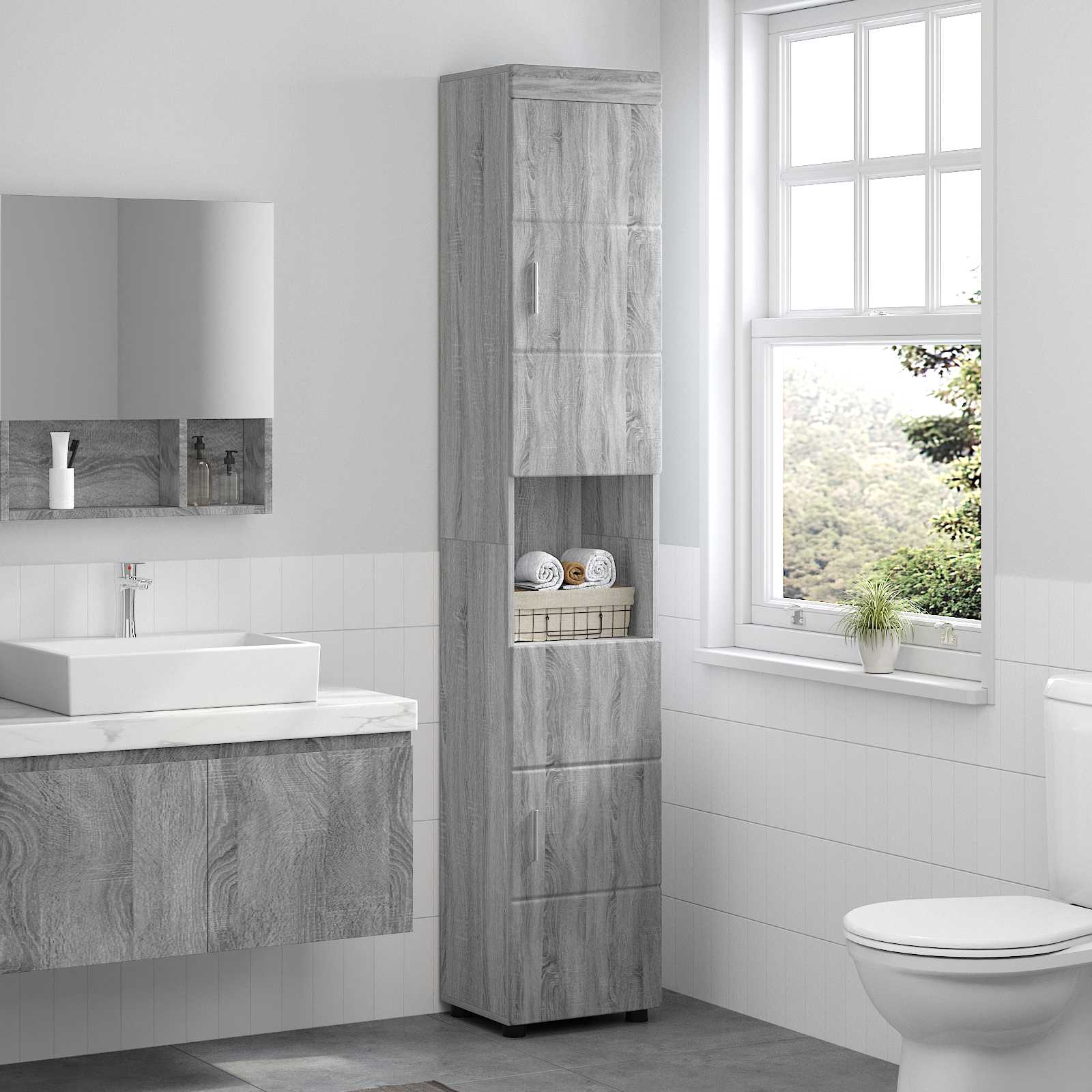 Set ormarića za kupaonicu TULUM Siva Sonoma 37 x 31,5 x 203 cm