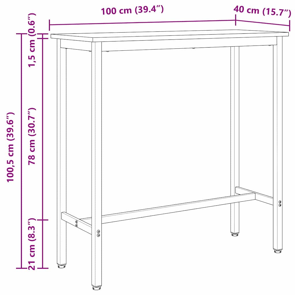 stol Crni hrast 100 x 40 x 100,5 cm Inženjerska drva i čelik