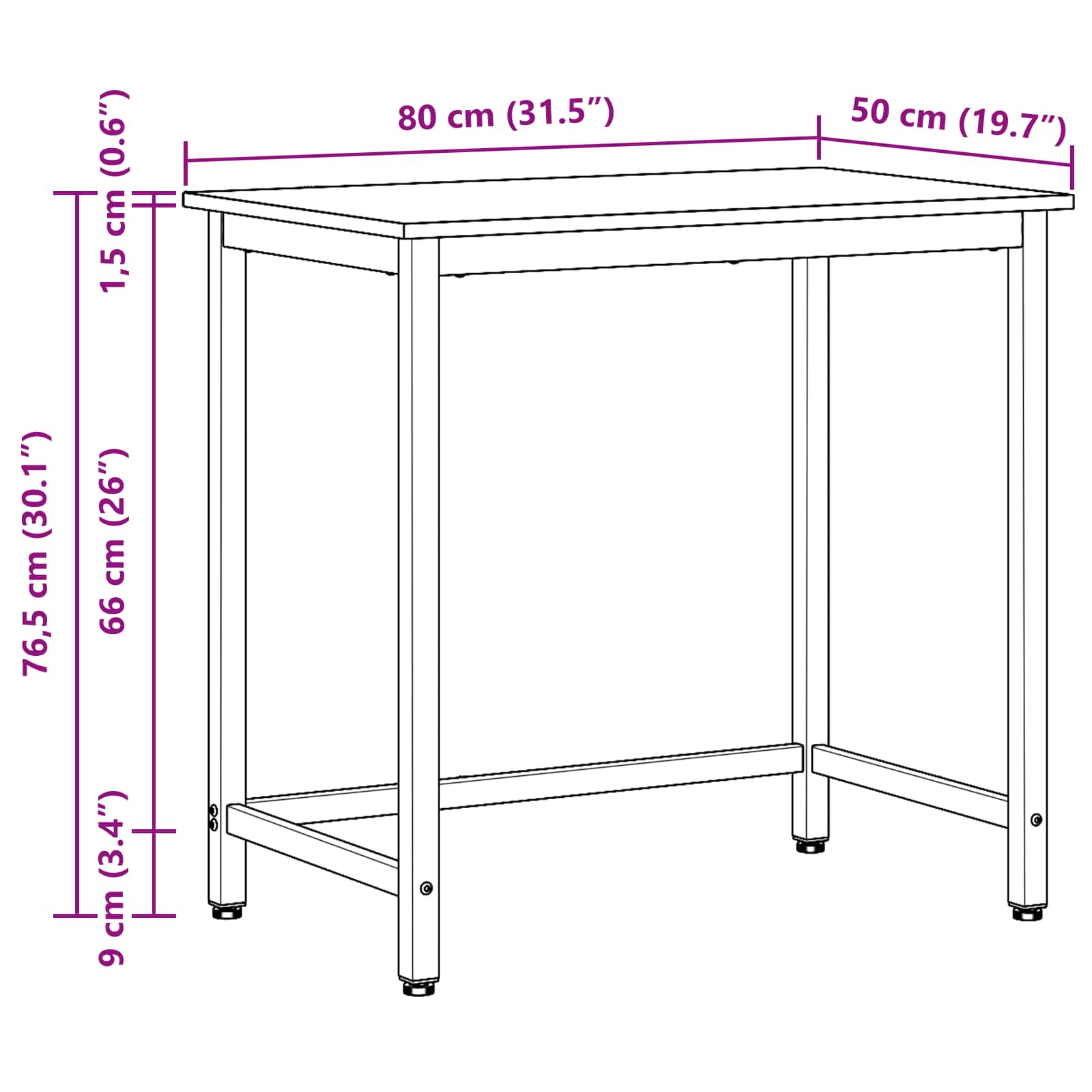 stol Sonoma hrast 80 x 50 x 76,5 cm Inženjerska drva i čelik