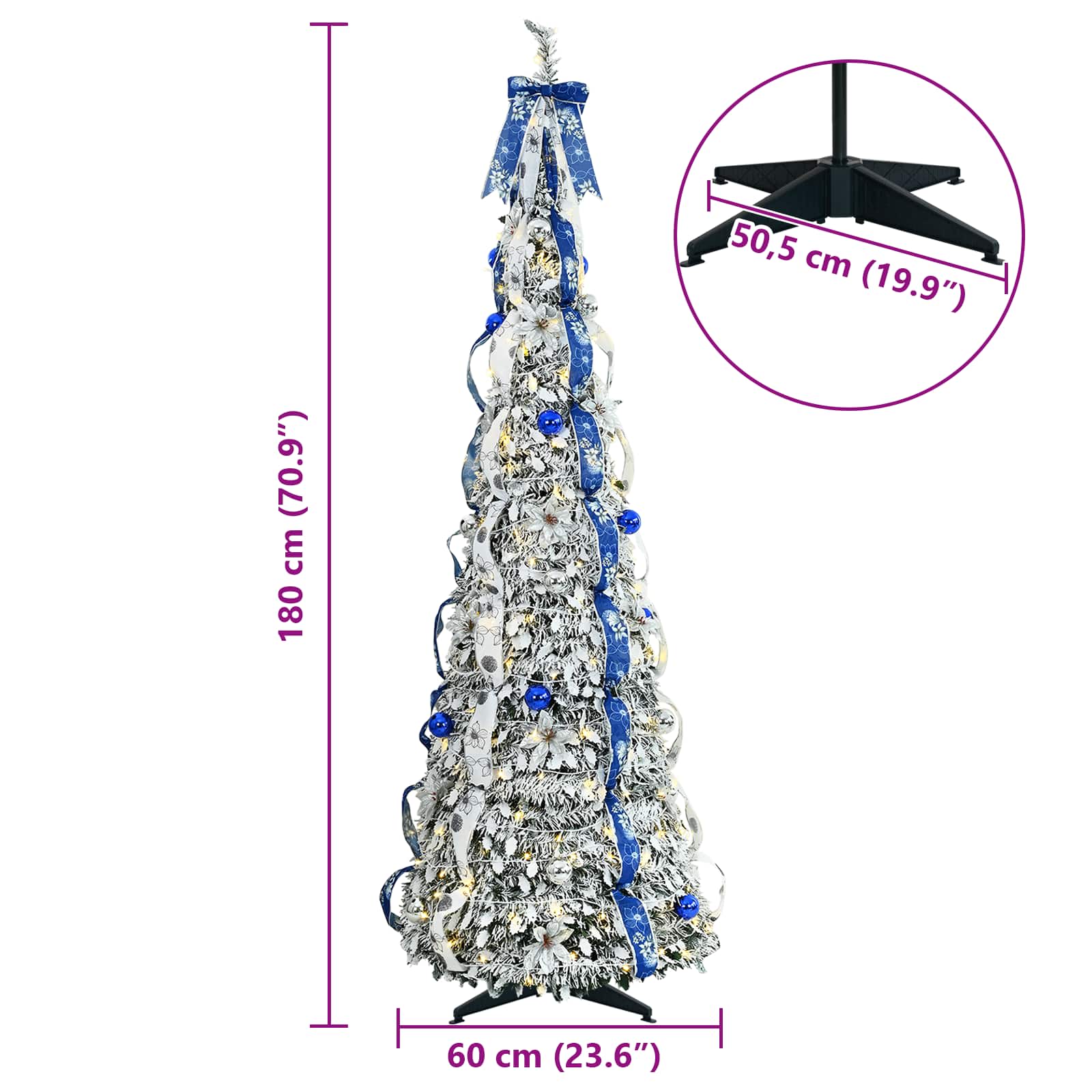 Umjetno božićno drvce s 150 LED svjetlima Bijelo 180 cm PVC