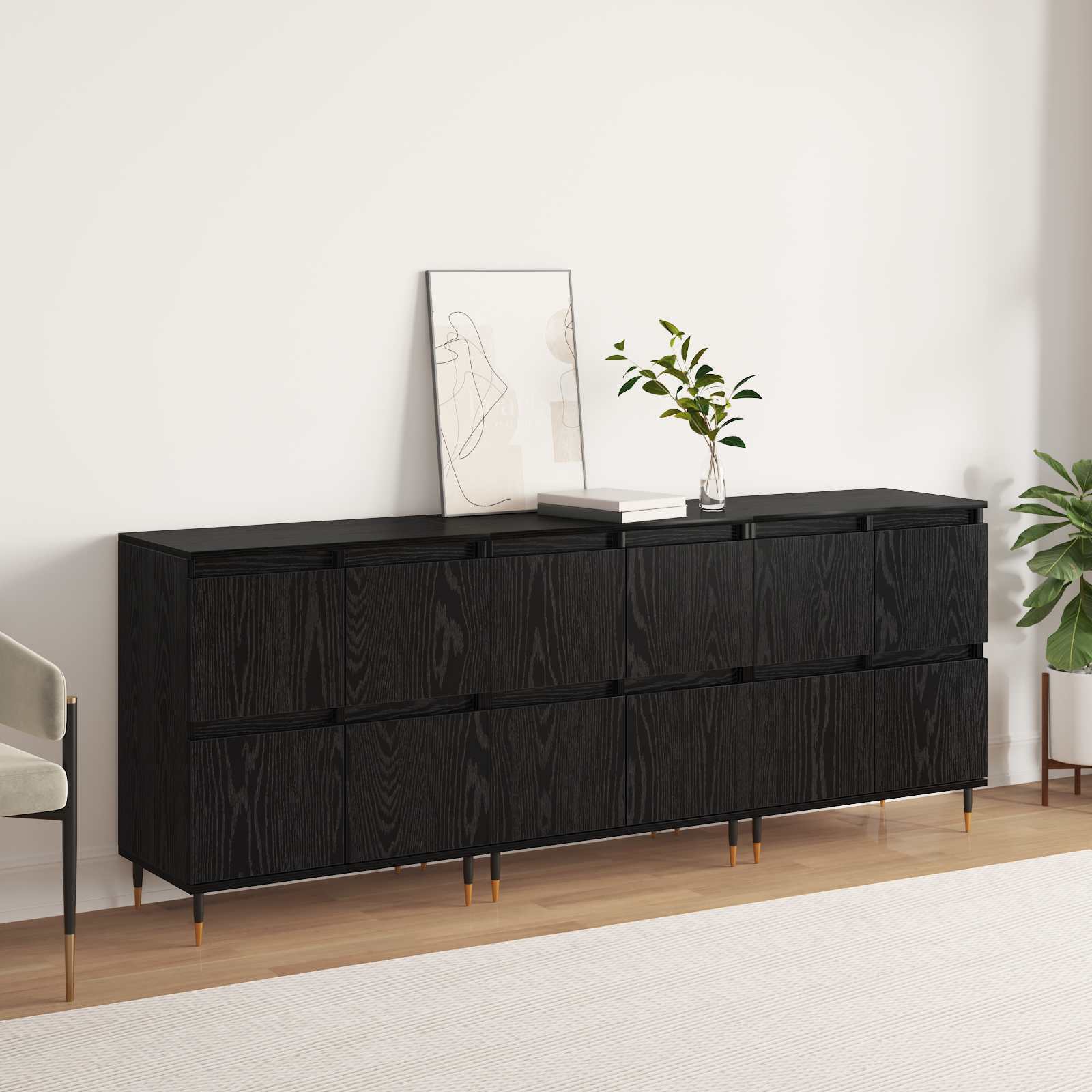 Ormarić za pohranu 3 pcs Crni hrast 60 x 35 x 70 cm