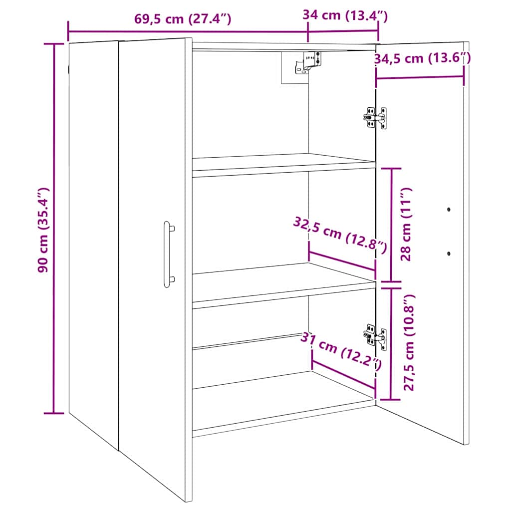 Ormar za montažu na zid 2 pcs Staro drvo 69,5 x 34 x 90 cm