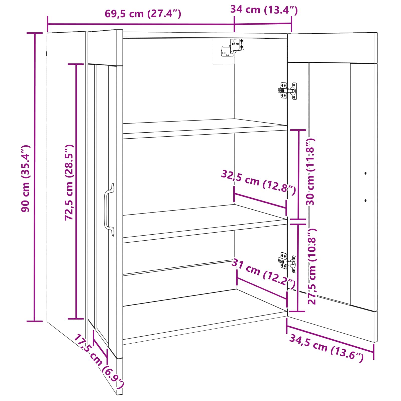 Ormarčići montirani na zid 2 pcs Crni hrast 69,5 x 34 x 90 cm
