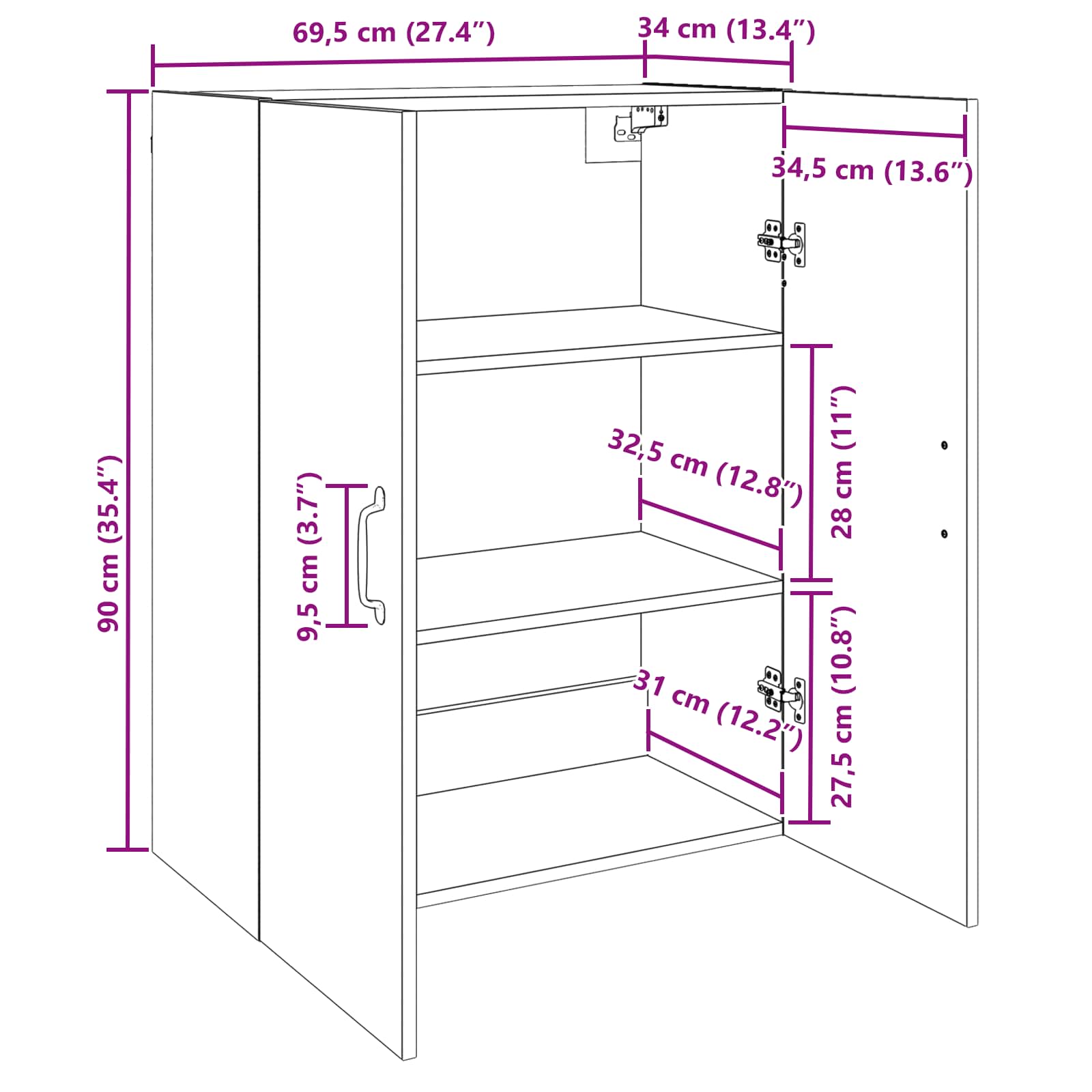 Ormar za montažu na zid 2 pcs Staro drvo 69,5 x 34 x 90 cm