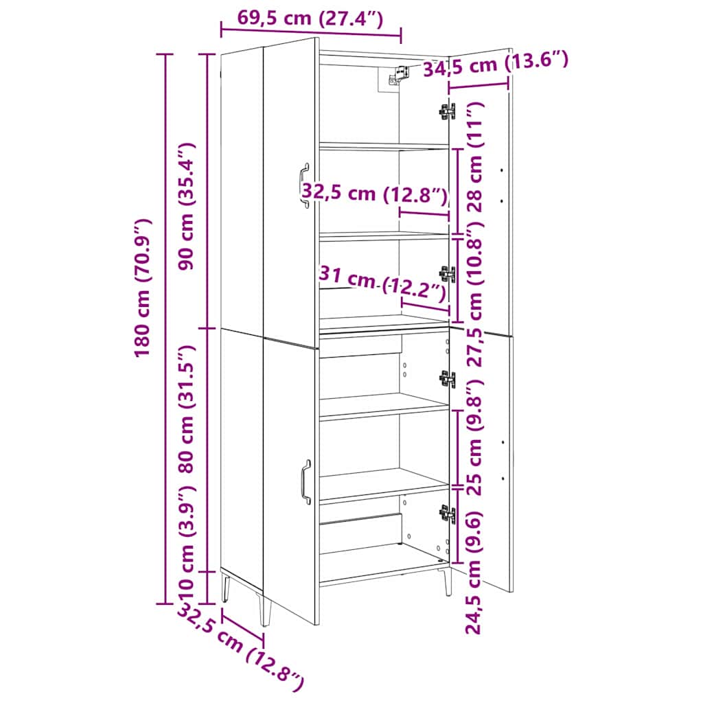 Highboard 2 pcs Staro drvo Konstruirano drvo