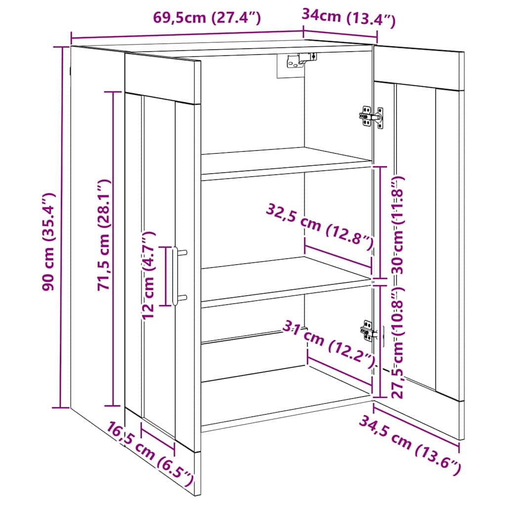 Ormarčići montirani na zid 2 pcs Staro drvo 69,5 x 34 x 90 cm