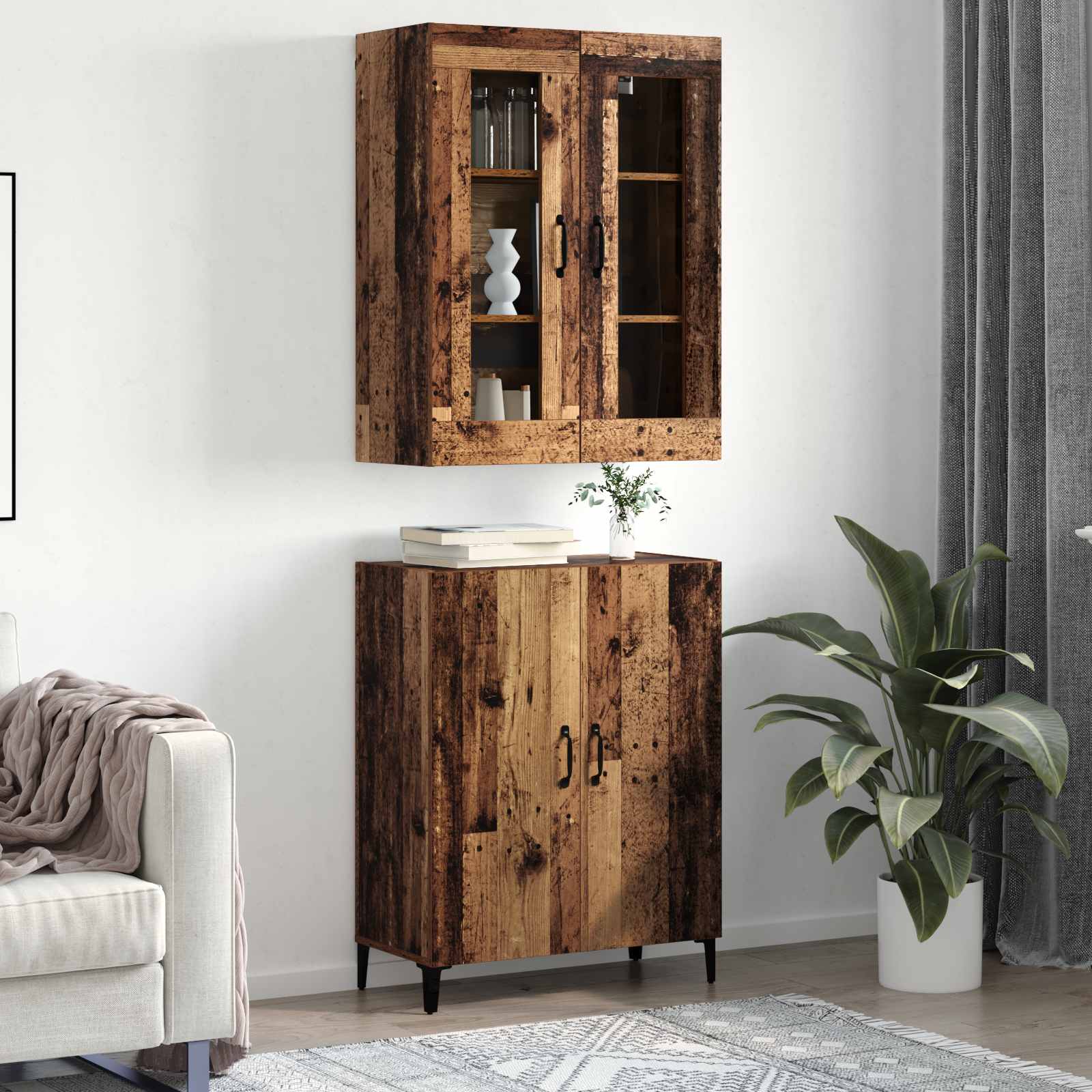 Highboard 2 pcs Staro drvo Konstruirano drvo