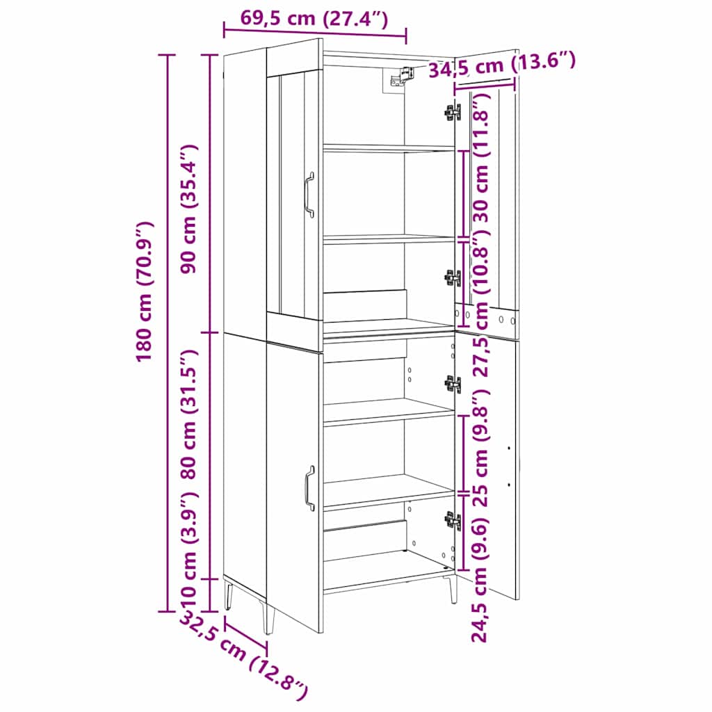 Highboard 2 pcs Staro drvo Konstruirano drvo