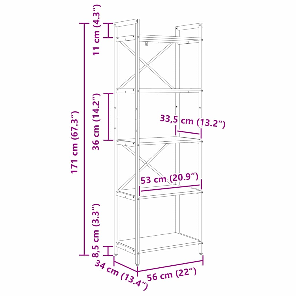 Polica Crni hrast 56 x 34 x 171 cm Konstruirano drvo